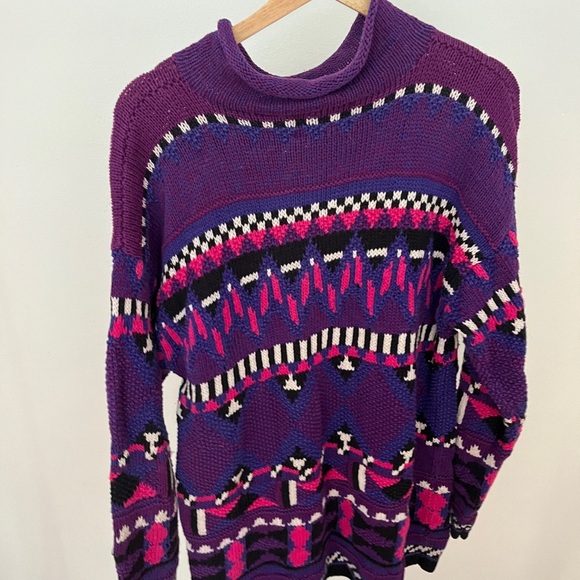 Vintage 90s Purple and Multi color pattern Knit Turtleneck Segrets Sweater - Picture 5 of 5